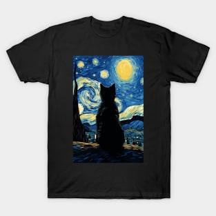 Starry Night Black Cat T-Shirt